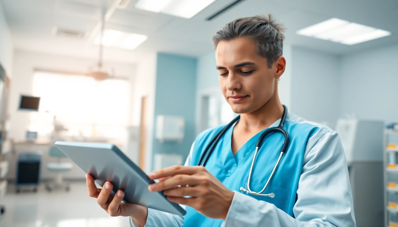 Healthcare provider utilizing cloud based eprescribing technology on a digital tablet.